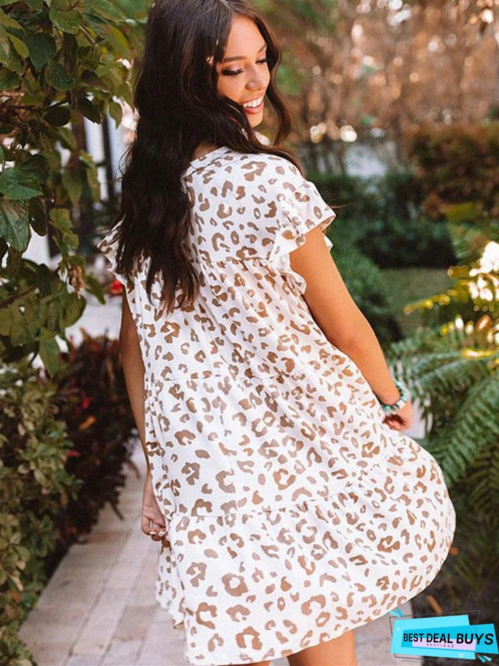 Women's New Loose Large A-Line Skirt Leopard Dress