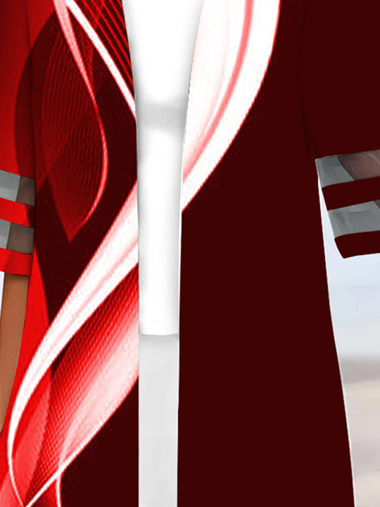 Women Half Sleeve Scoop Neck Striped Printed Colorblock Two-Pieced Tops