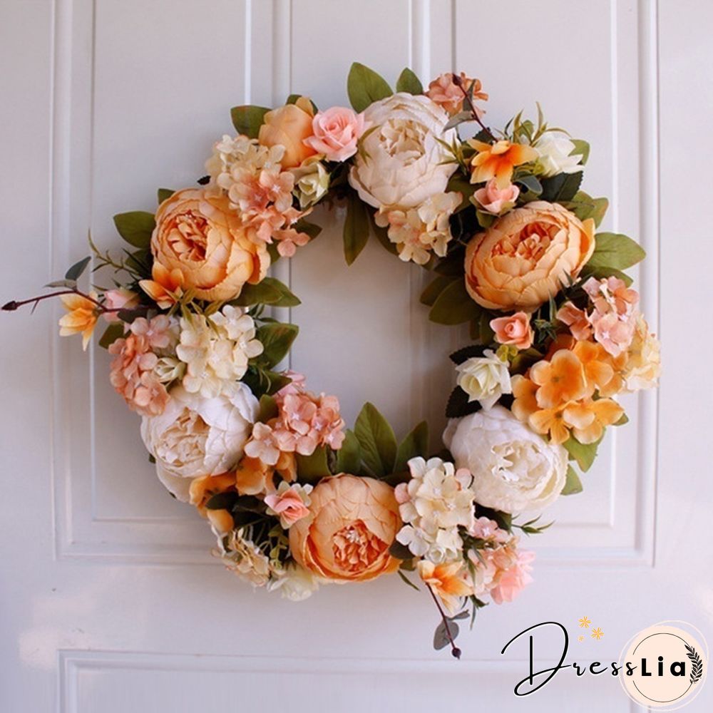 40cm Handmade White Peony Wreaths Simulation Flower Wreath Garlands for Wedding Door Decoration