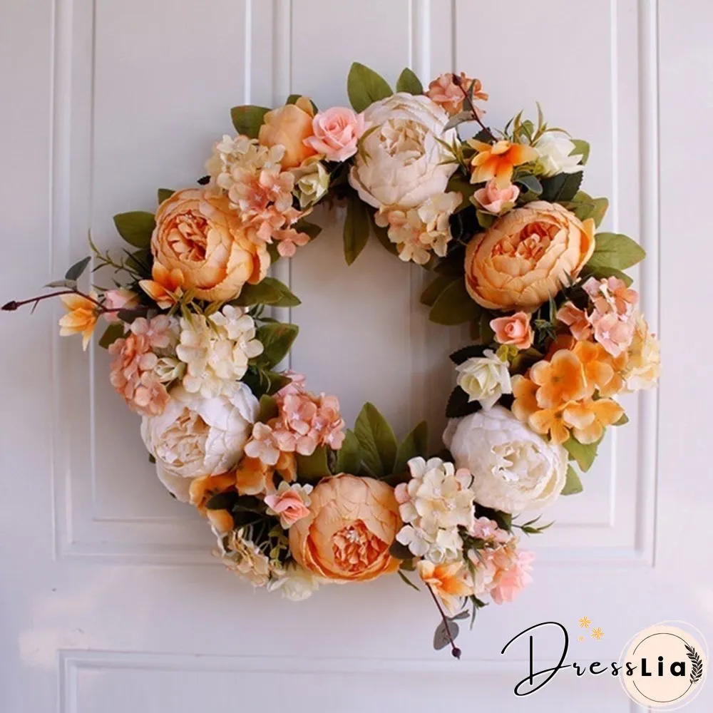 40cm Handmade White Peony Wreaths Simulation Flower Wreath Garlands for Wedding Door Decoration