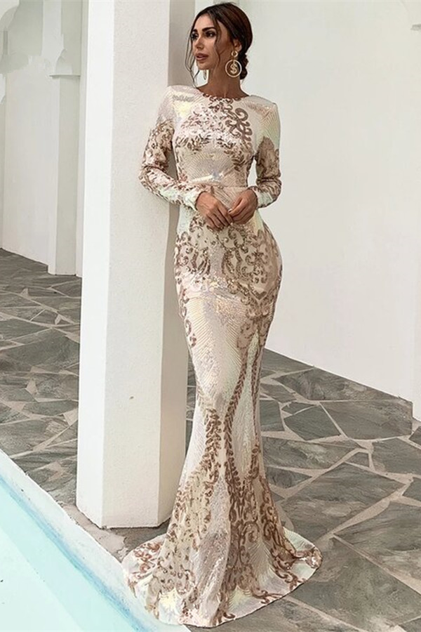 Glamorous Long Sleeve Multi Color Sequins Mermaid Long Prom Dress - lulusllly
