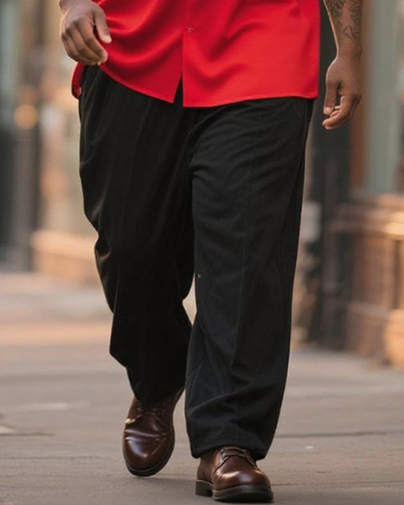 Big & Tall Men's Business Black And Red Gradual King Letter Printing Long Sleeve Shirt Pants Suit