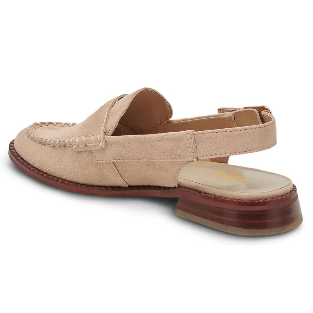 Nude Vegan Suede Round Toe Slingback Classic Loafer Shoes Women
