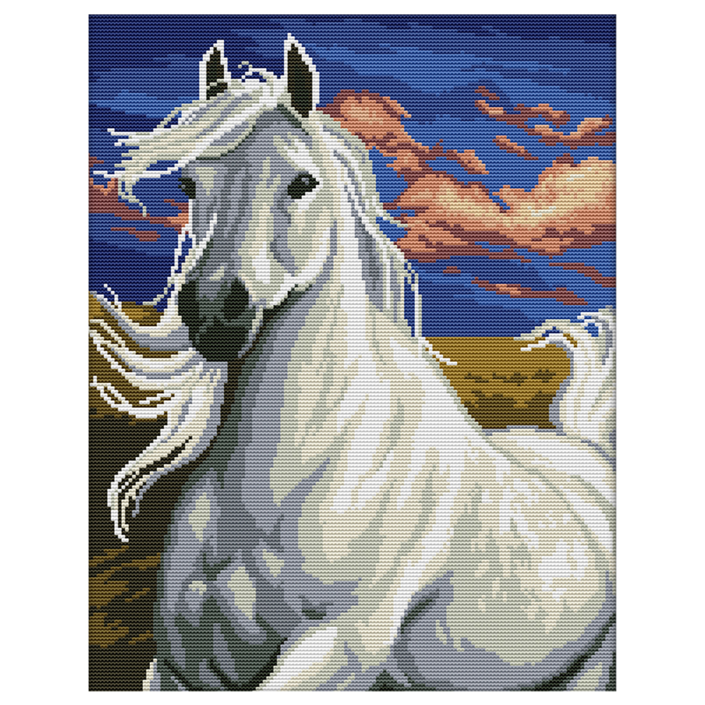 

White Horse - 14CT Stamped Cross Stitch - 34*43CM, 501 Original