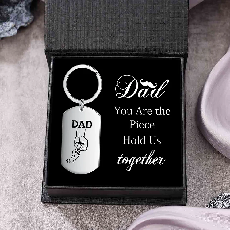1 Kids' Names-Custom Dad Fist Bump Keychain Set With Gift Card Gift Box For Dad