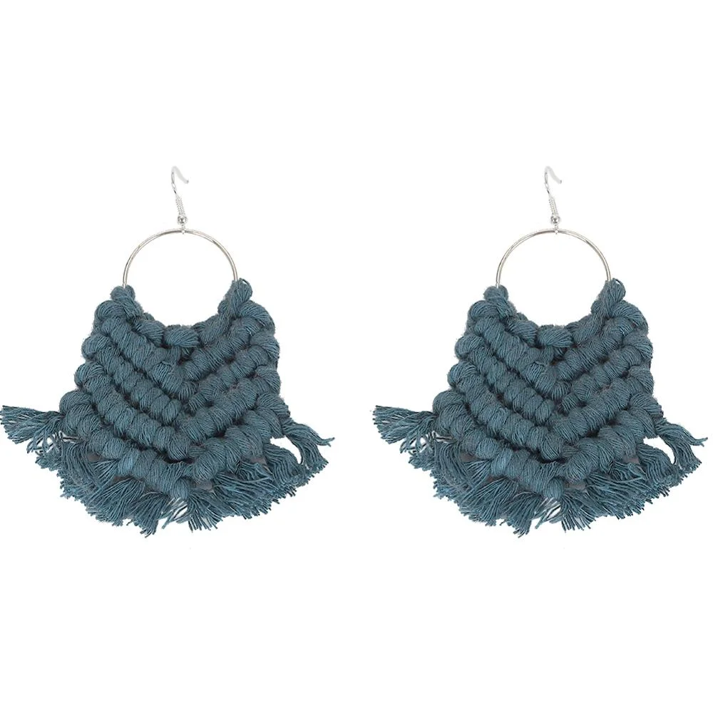 Dvacaman Ethnic Handmade Weave Macrame Earrings Cotton Thread Feather Fringe Tassel Earrings Wedding Jewelry Women Accessories