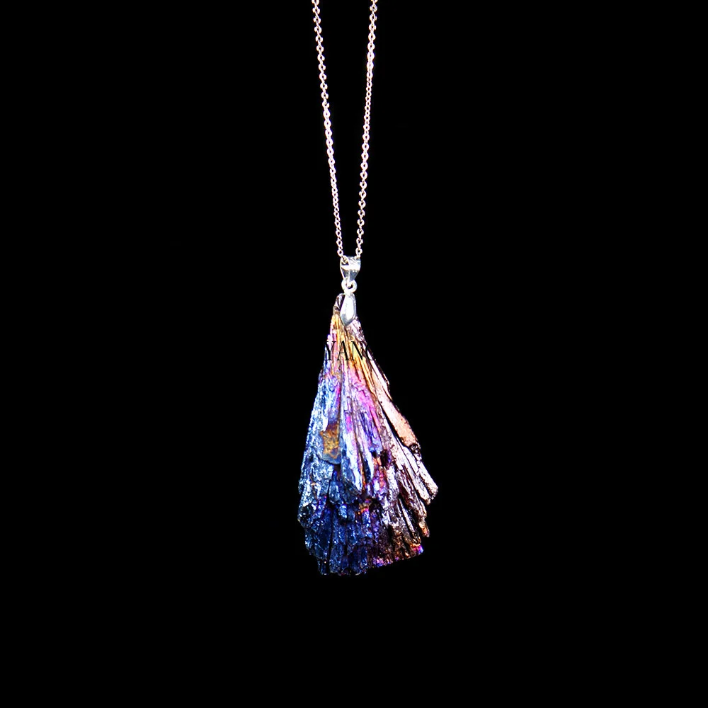 Peacock Feather Pendant Crystal Cluster Necklace