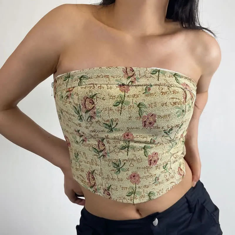 Vintage Rose Print Crop Top