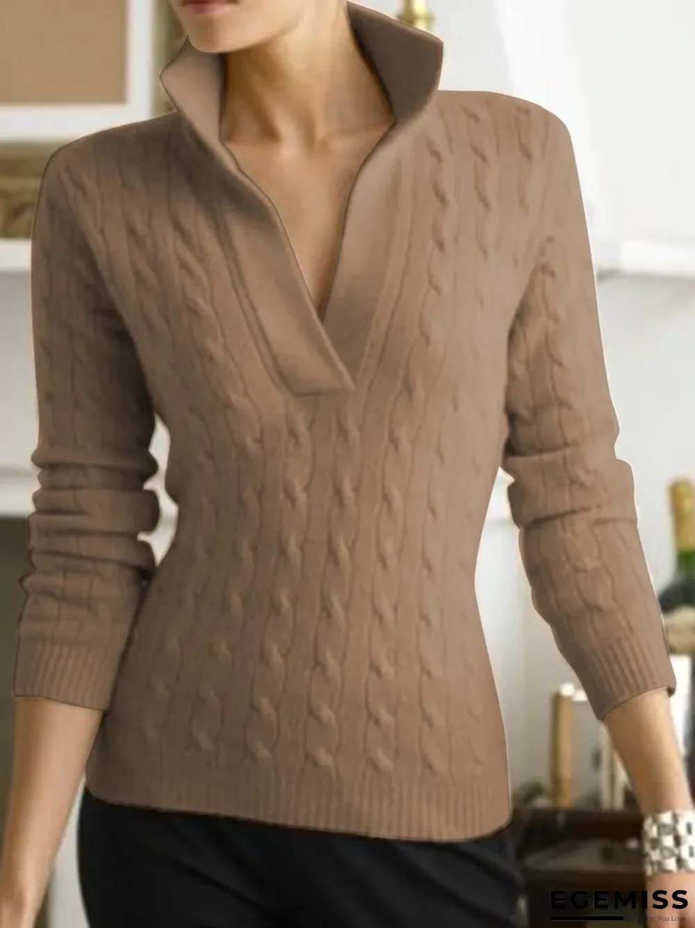 Apricot Long Sleeve Cotton-Blend Casual Sweater | EGEMISS