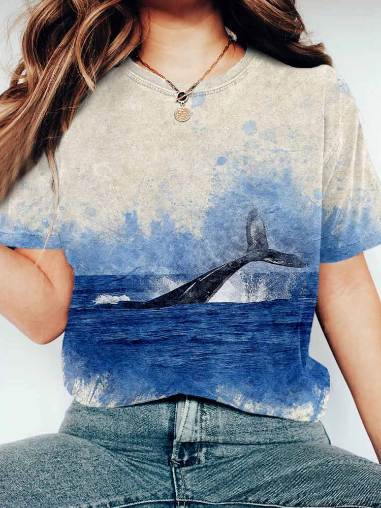 The Whale Art Painting Short Sleeve Vintage T Shirt