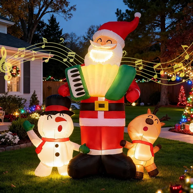 Sanmadrola 8 Ft Christmas Inflatables Outdoor Decorations with Music Flash Led Mouth for Yard Party Garden Indoor Lawn Xmas Holiday Decor Santa Snowman Reindeer