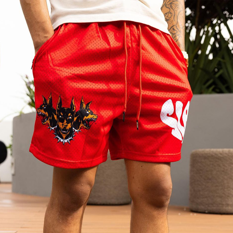 Trendy Doberman Graphic Mesh Shorts