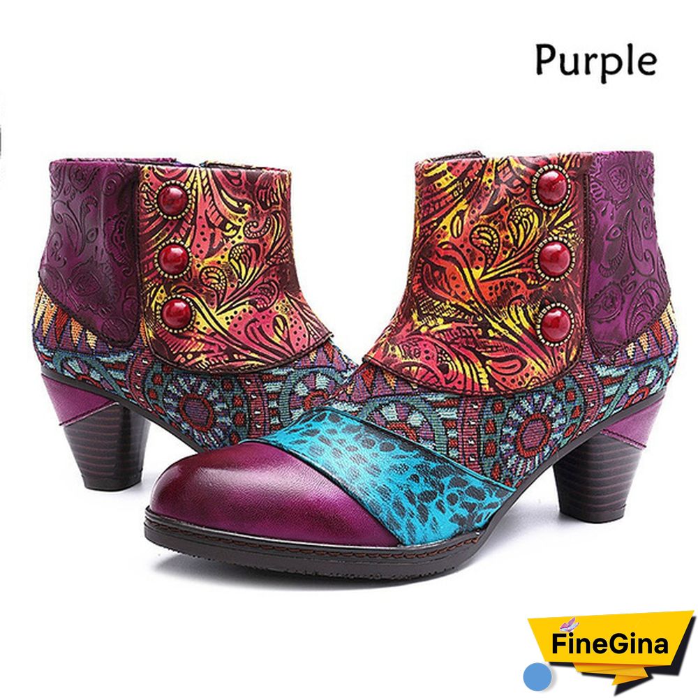 Ladies Fashion Round Toe Patent Leather High Thick Heel Stitching Casual Side Zipper