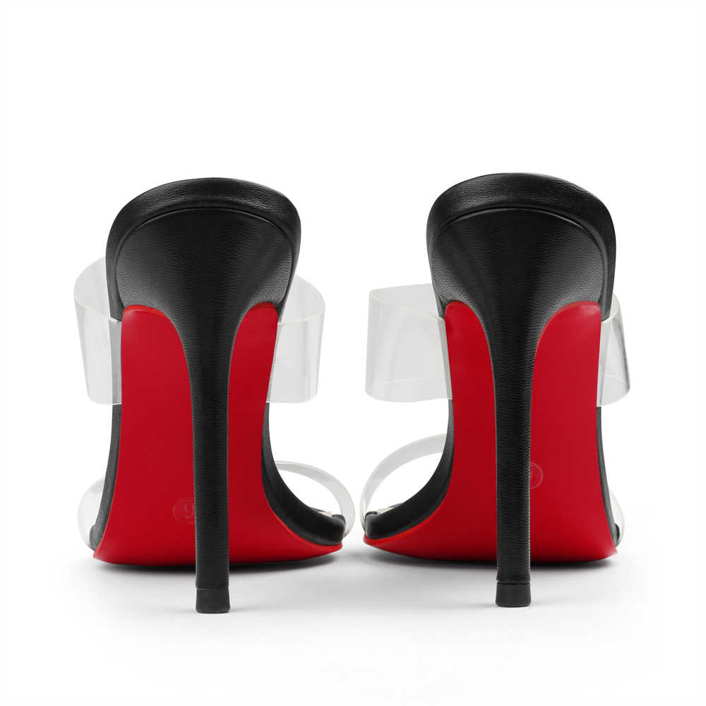 100mm Women's Sandals Red Bottom Transparent Heels Slip on Stilettos-MERUMOTE