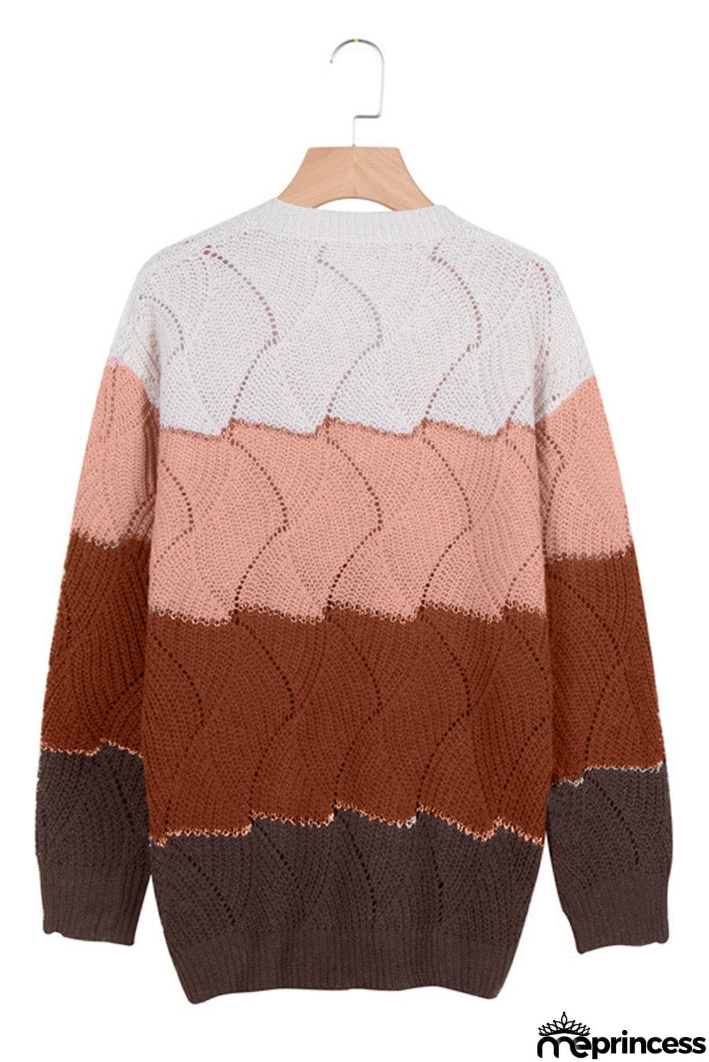 V Neck Colorblock Textured Knit Sweater