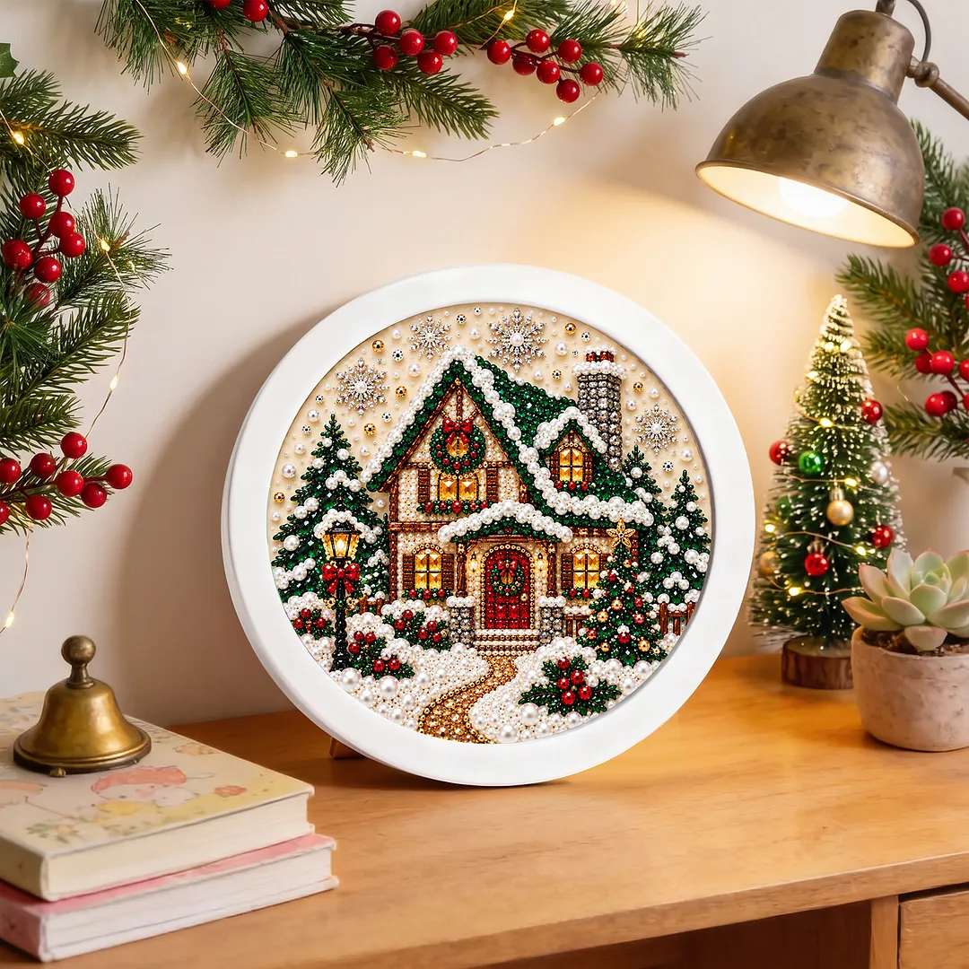 Framed Pearl Painting Kit Christmas House 7.87x7.87in