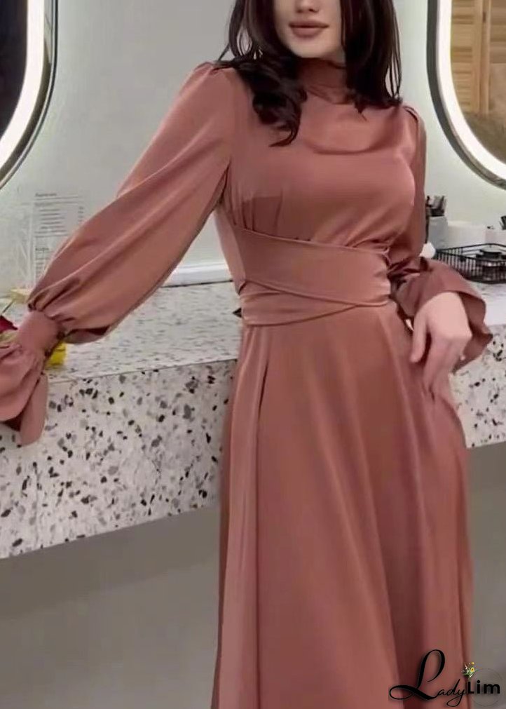 2024 Autumn Elegant Waist Cinching Silk Long Dress