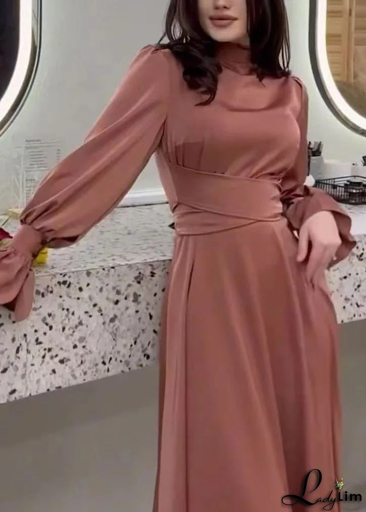 2024 Autumn Elegant Waist Cinching Silk Long Dress