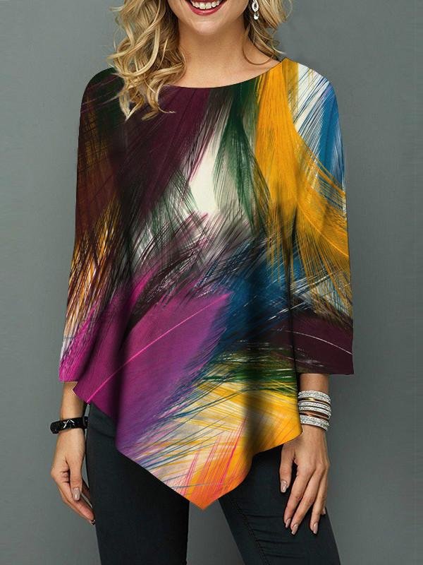 Women Long Sleeve Scoop Neck Floral Printed Graphic Top