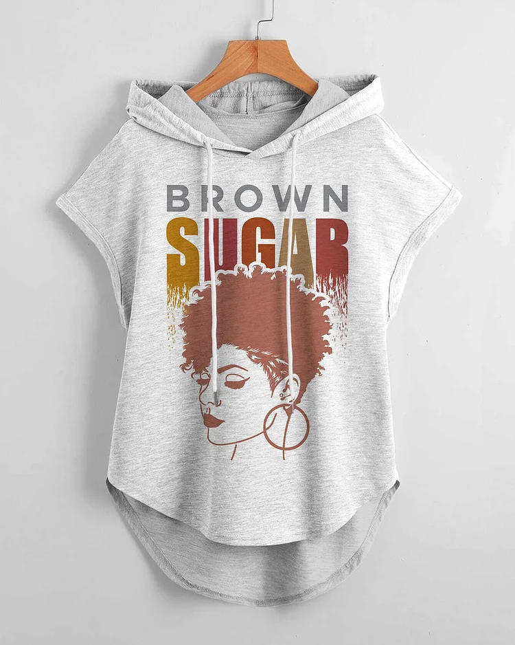 Fashion Brown Sugar Afro Woman Drawstring Hooded Tee