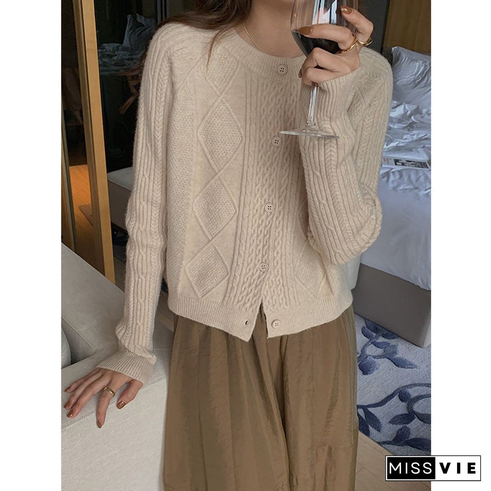 Casual Buttoned Solid Color Retro Cardigan