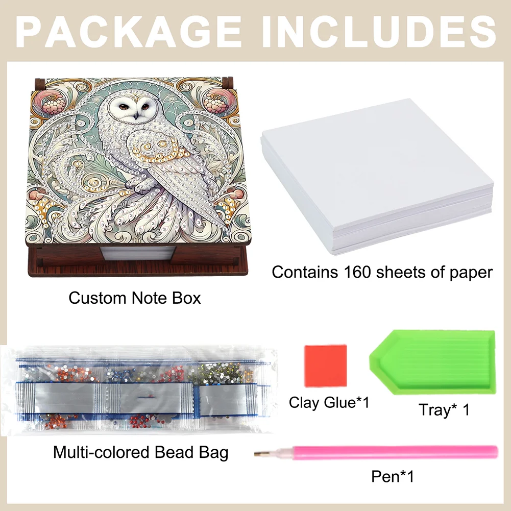 DIY Owl Diamond Painting Note Box Paper 160 Sheets of Paper for DIY Art Craft