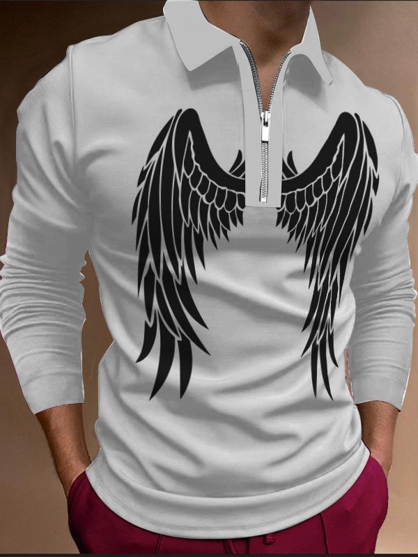 Men's Wing Printed Lapel Polo Shirt