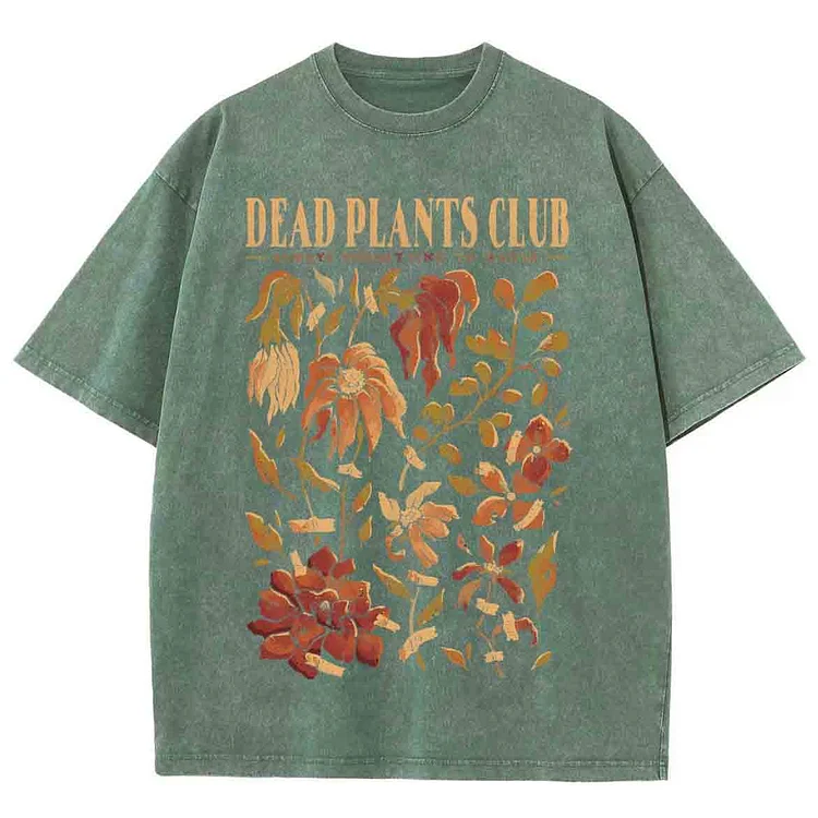 Dead Plants Club Unisex Printed Retro Washed Short Sleeved T-Shirt
