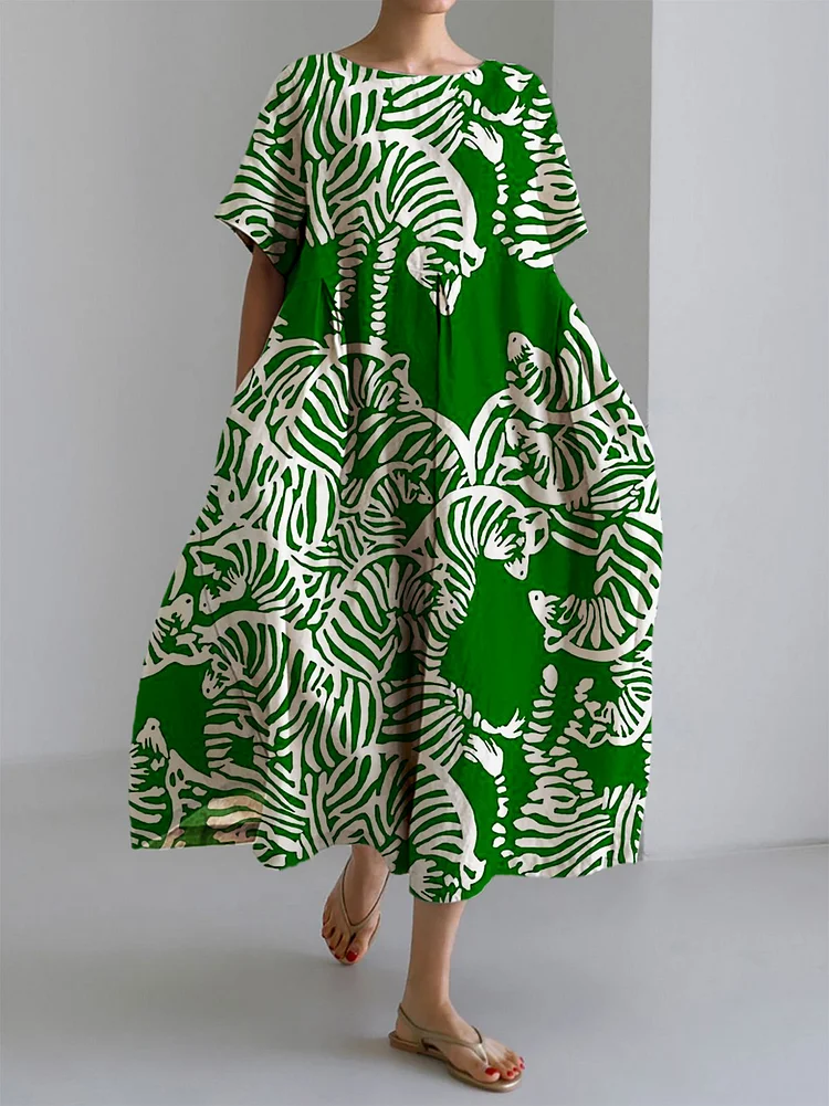 Women's Fun Zebra Print Large Size Loose Strap Print Dress Long Skirt socialshop
