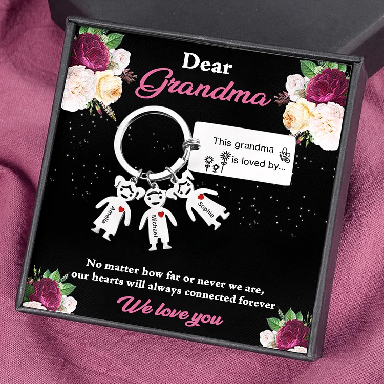 Custom 3 Names Personalized Family Keychain Gift for Grandma