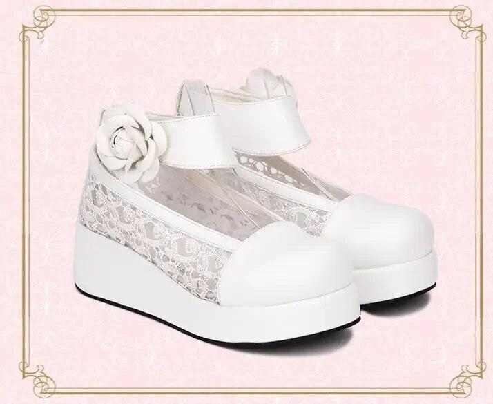 VCshoesWoman Mori Girl Lolita Cosplay Shoes Lady High Heels Pumps Women Princess Dress Party Shoes Lace Flowers
