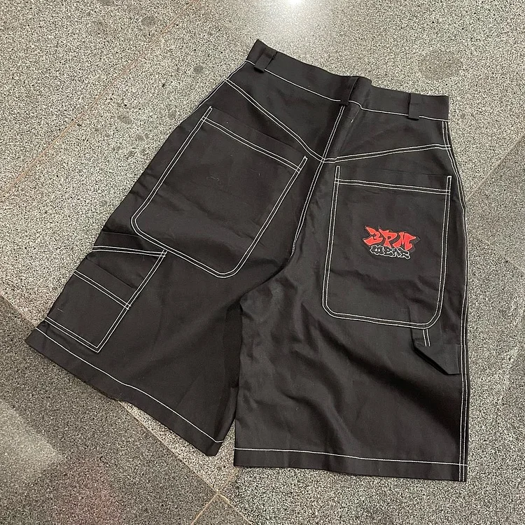 Homezgame shorts Baggy Simple Pocket Embroidery Retro Blue Denim Shorts Casual Streetwear Fashion Classic Washed Casual Shorts Y2k Gym Shorts