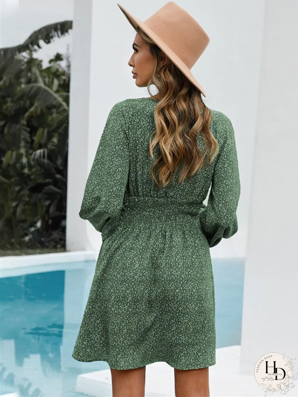 Temperament Commuter V-neck Long Sleeve Short Dress