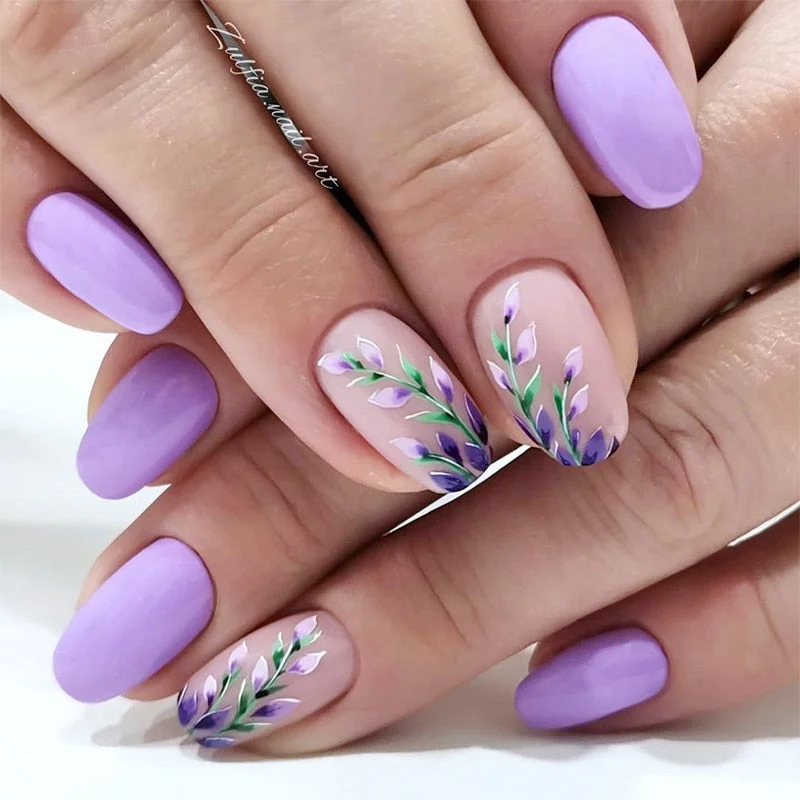 1PC Blooming Lavender Water Decals Harunouta Alphabet Leaves Flower Nail Art Transfer Watermark Sticker Slider Decoration-Nail Inspo