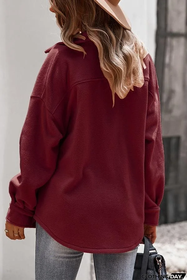 Solid Color Lapel Fleece Jacket