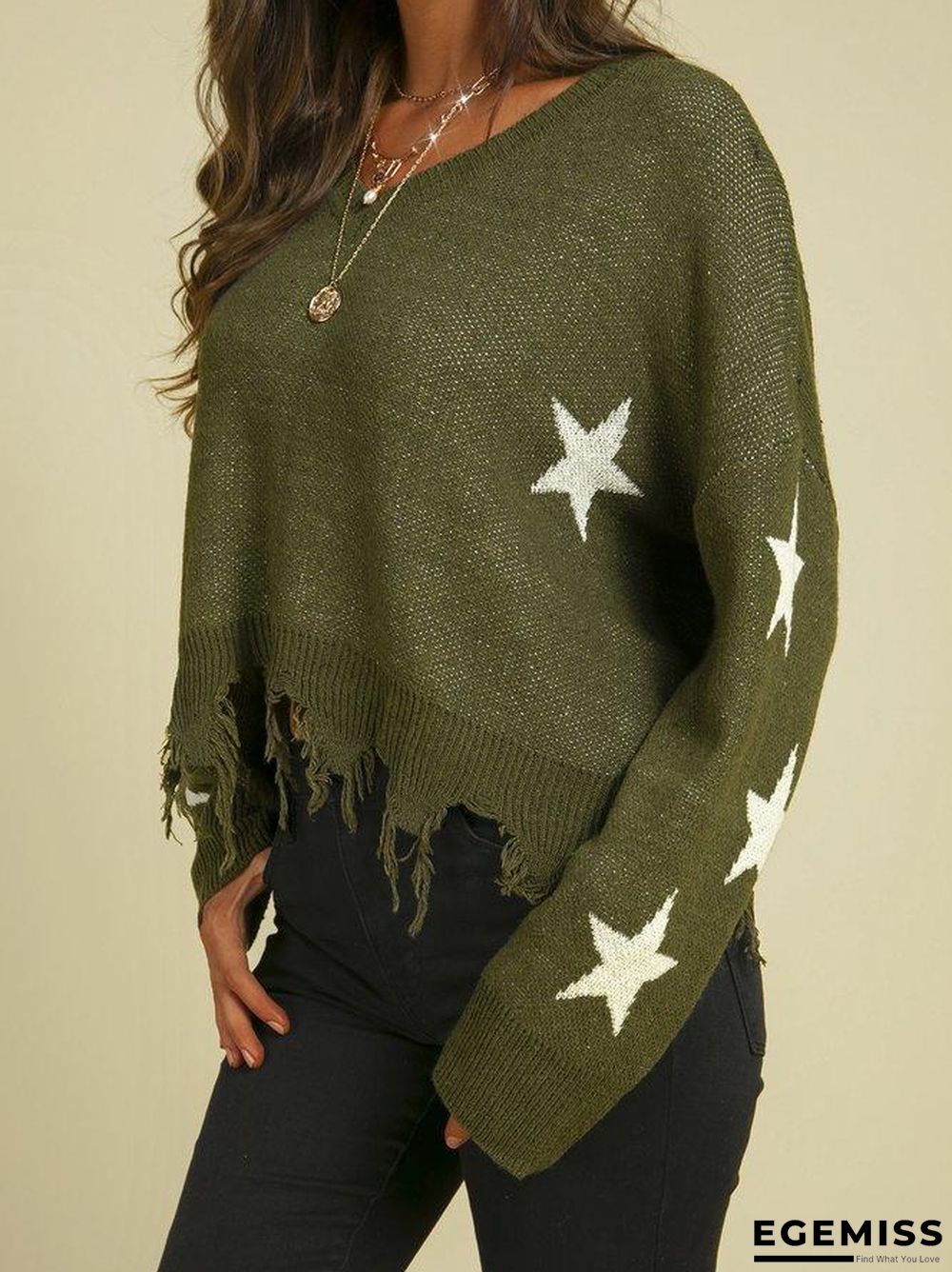 Army Green Wine Red Fashion Geometric Sweater | EGEMISS