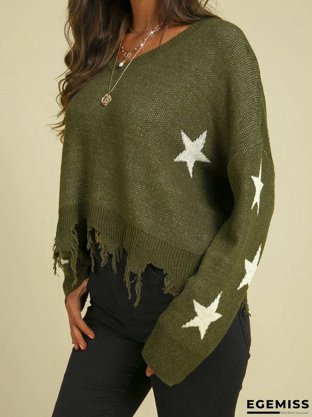 Army Green Wine Red Fashion Geometric Sweater | EGEMISS