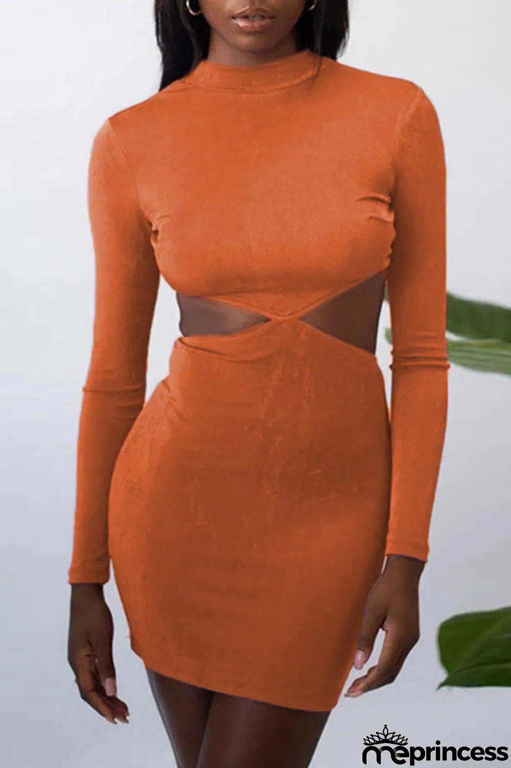 Apricot Fashion Sexy Solid Hollowed Out O Neck One Step Skirt Dresses