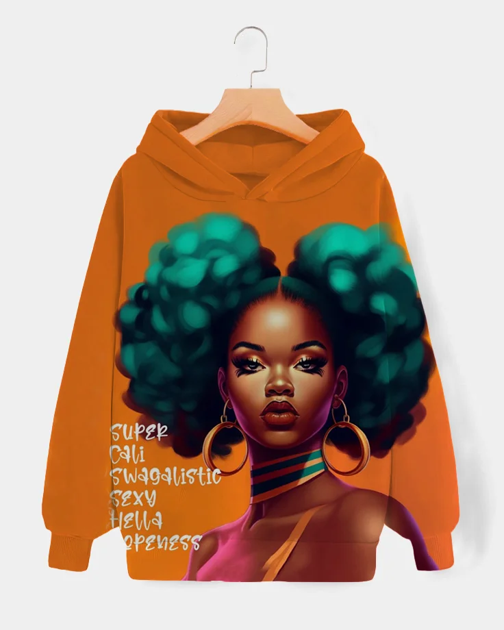 Letter Portrait Print Long-Sleeve Hoodie
