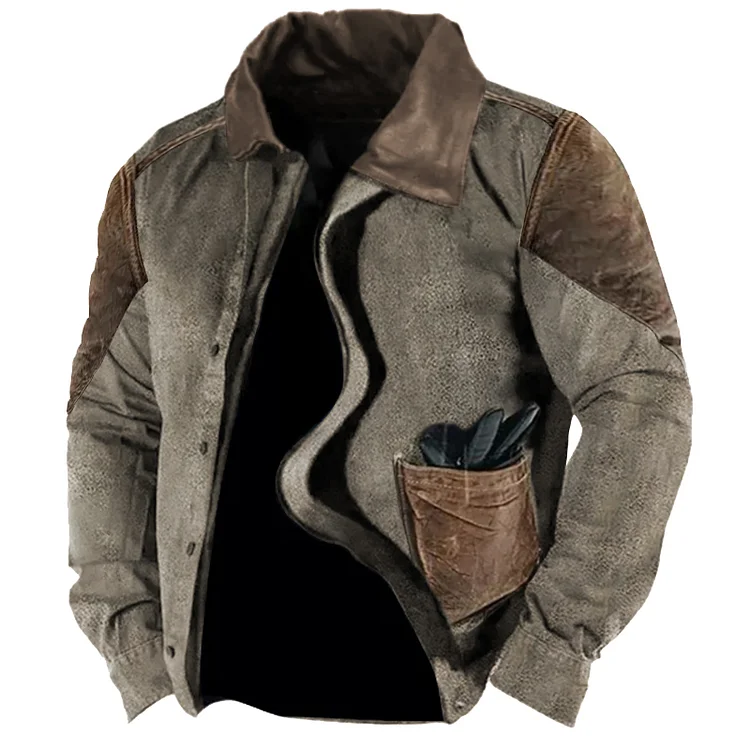 Men's Vintage Contrast Panel Deerskin Jacket
