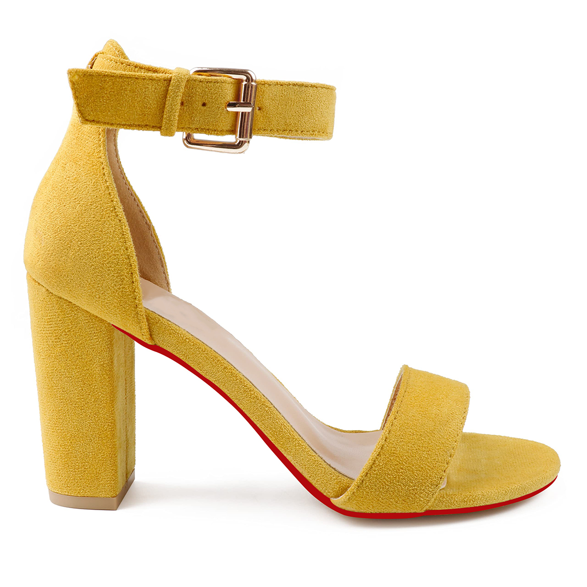 90mm Women's Chunky Heel Sandals Red Bottom High Heels Open Toe Ankle Strap Shoes-MERUMOTE