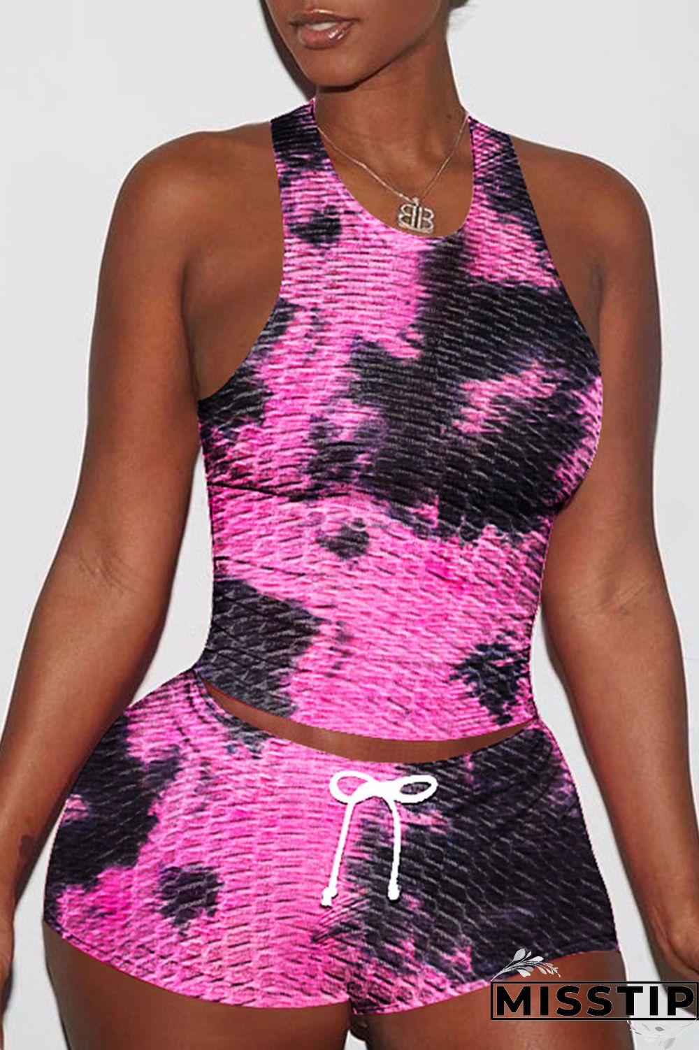 Pink Casual Print Patchwork O Neck Sleeveless Two Pieces