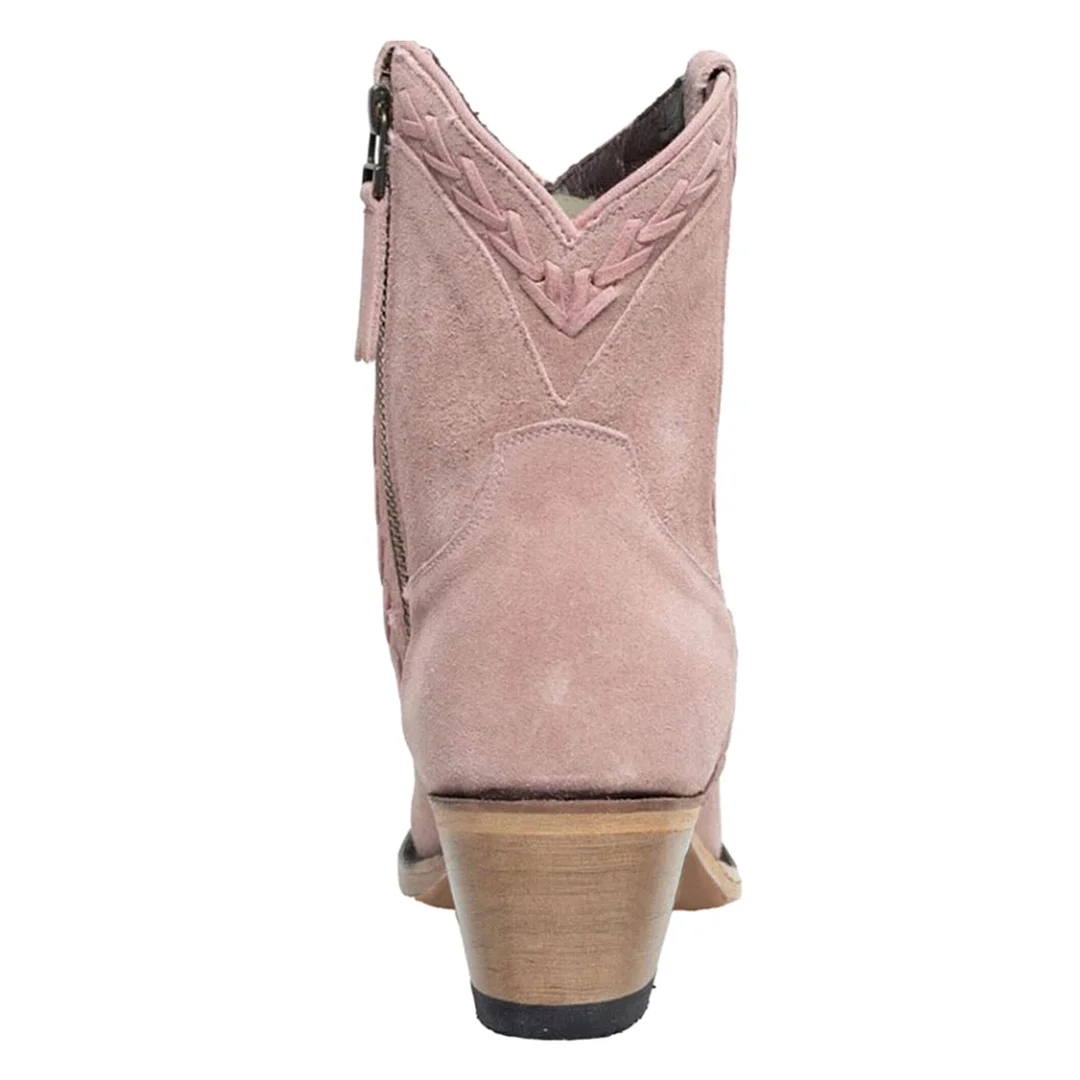 Light Pink Faux Suede Round Toe Side-Zip Ankle Boots with Block Heel