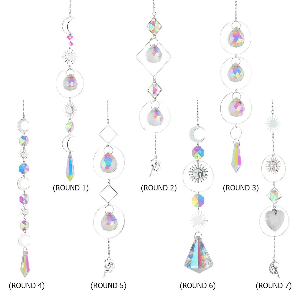Wind Chime Crystal Light Catcher Ball Ornaments Round Frame Pendant (2)