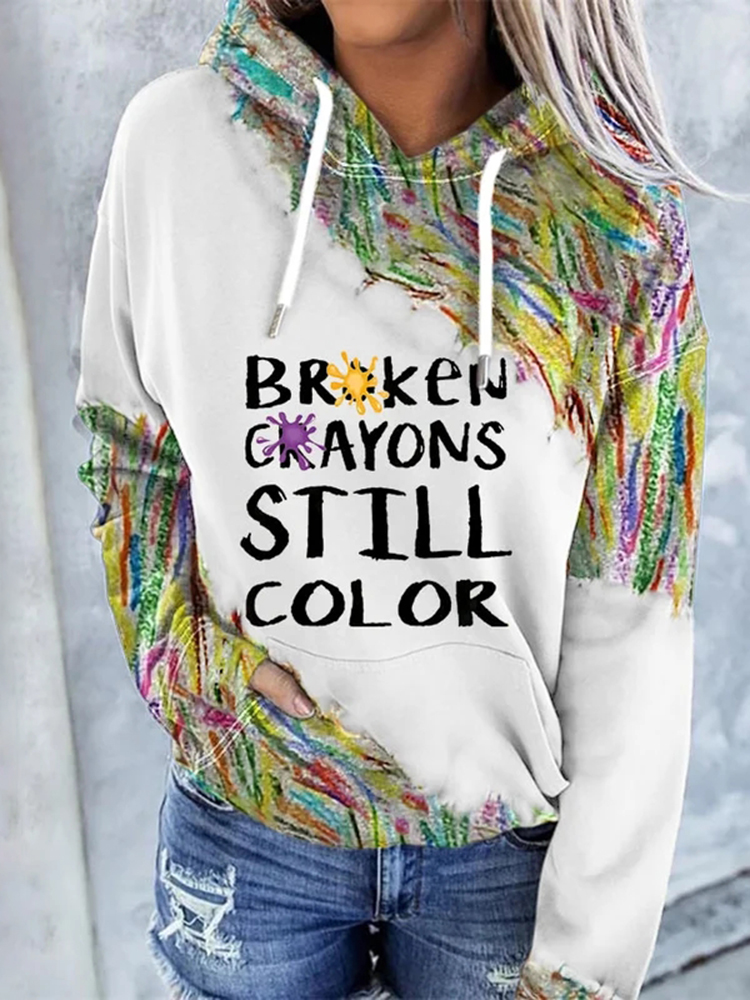 Comstylish Women's Broken Crayons Still Color Print Long Sleeve Hoodie