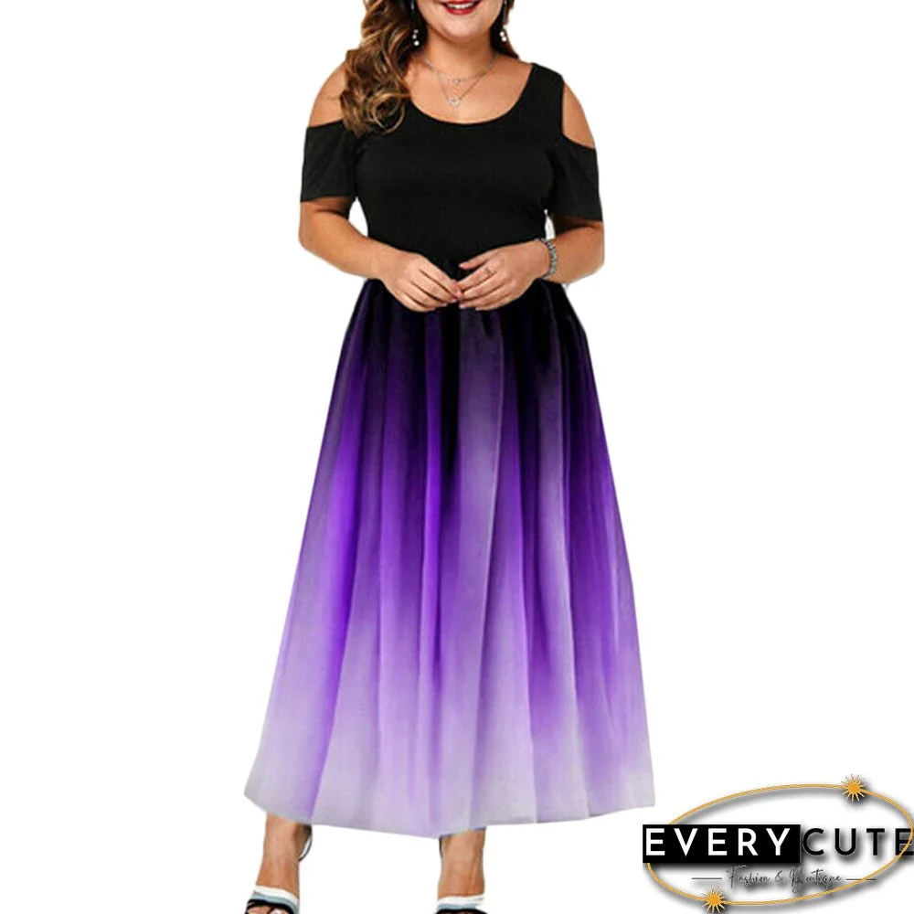Purple Black Gradient Cold Shoulder Maxi Dress