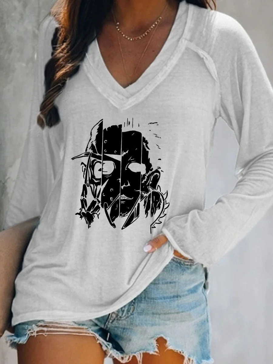 Halloween Horror Movie Killers Long Sleeve V-neck T-shirt