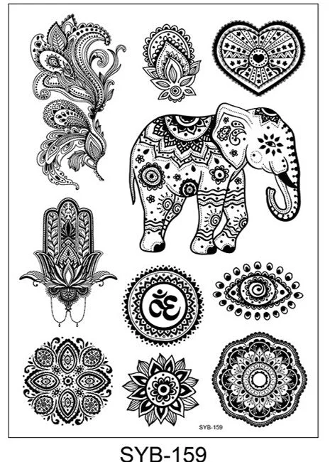 18 Kinds Women Temporary Tattoo Black Mandala Flowers Tattoos Sticker Body Art Waterproof Disposable tatouage temporaire