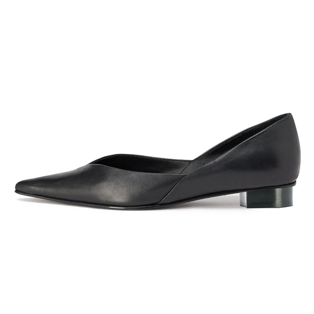 YDN Black Vegan Leather Pointed Toe Pump Flat Shoes for Women