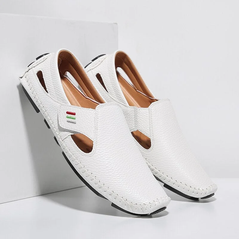 YRZL Loafers Men Breathable Driving Flats Velcro Casual Slip-on Shoes PU Leather Plus Size 48 Mocasines